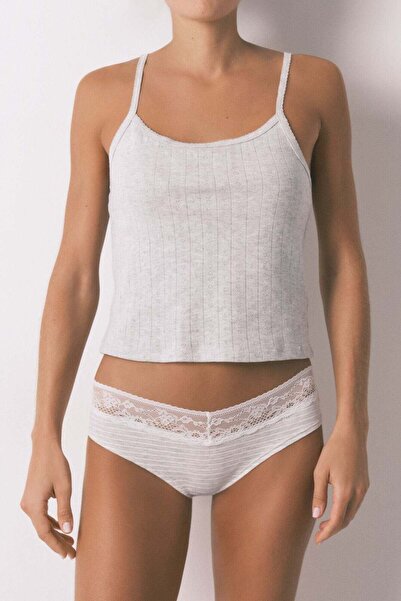 Women'secret سروال داخلي رمادي قطني كلاسيكي واسع مخطط