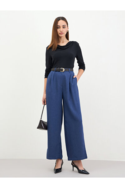 Styli Women Navy Blue Wide Leg Trousers