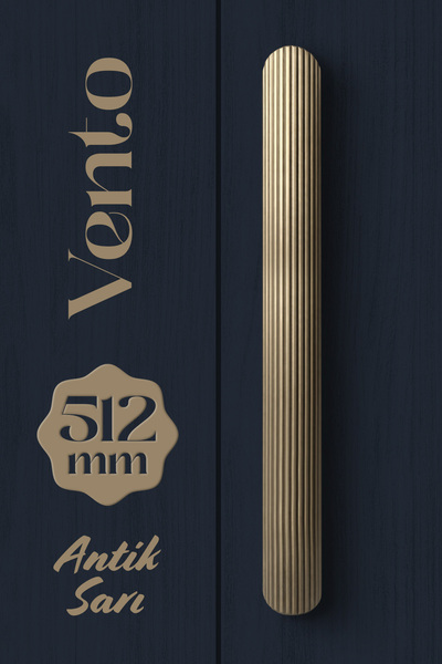 Badem10 VENTO Antik Sarı Çizgili Kulp 512 mm Uzun Metal Dolap Gardırop Mutfak...