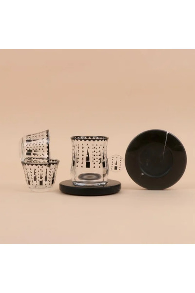 TULIN Coffee and Tea Cup Set with Black Saucer, 18 Pieces