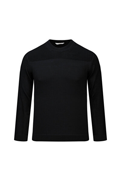 Hatemoğlu Pulover negru din raion, cu croială normală și guler tip crewneck