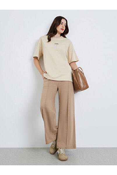 Styli Women Beige Wide Leg Joggers