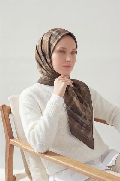 Silk Home Viscose Velora Scarf Four Seasons Plaid Pattern Milk Coffee 90X90