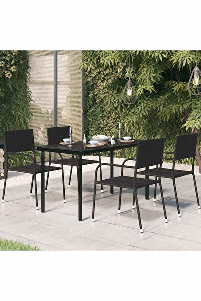 vidaxl Garden Dining Table Black 140x70x74 cm Steel and Glass