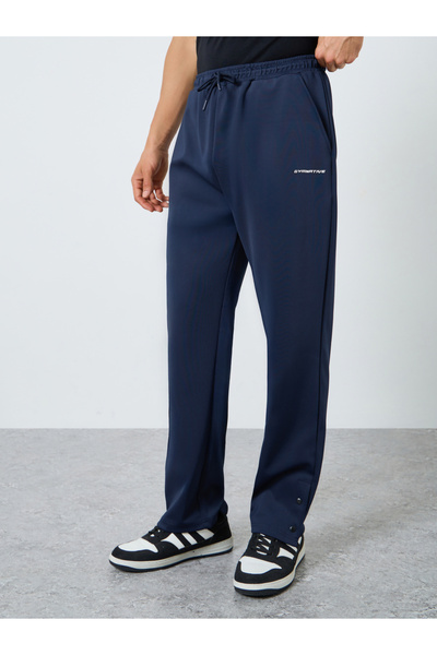 Styli Men Navy Blue Relaxed Fit Open Hem Scuba Pants