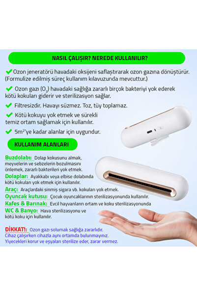UpWay Kötü Koku Giderici Hava Temizleyici Sterilizatör Mini Ozon Cihazı - Araç Buzdolabı Pet