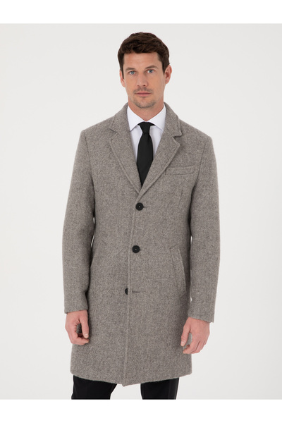 Cacharel Gri Slim Fit Alpaka Yün Karışımlı Palto 50314605-VR024