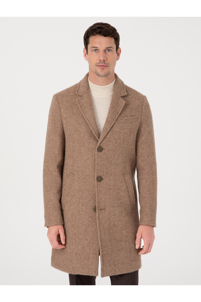 Cacharel Kahverengi Slim Fit Alpaka Yün Karışımlı Palto 50314605-VR029