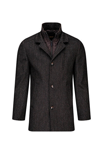 Hatemoğlu Kahverengi Slim Fit Hakim Yaka İçlikli Kaşe Yünlü Palto