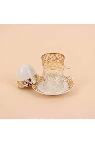 TULIN Tea and coffee serving set – clear glass and porcelain with a gold touc...