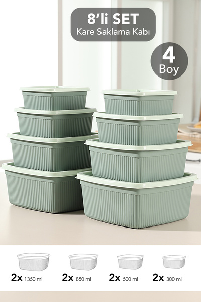 Meleni Home Set de 8 recipiente pătrate cu dungi pentru depozitare - Recipien...