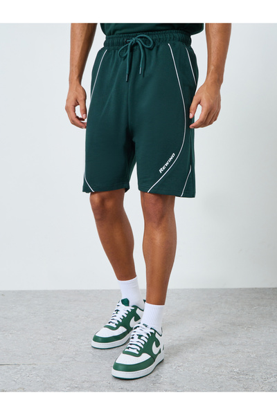 Styli Men Green Terry Shorts with Piping