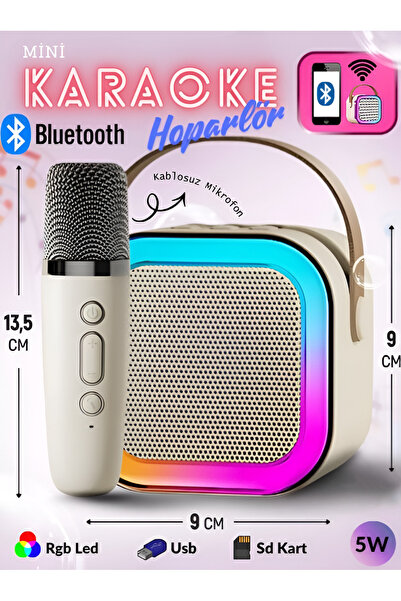 nextbuy Mini Karaoke Bluetooth Hoparlör Kablosuz Mikrofonlu Rgb Led Işıklı 5 Efektli Şarjlı Ses Bombası