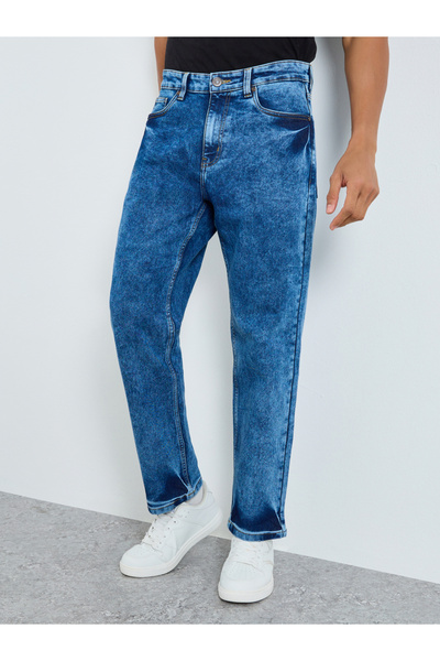 Styli Men Blue Pastel Wash Relaxed Fit Jeans