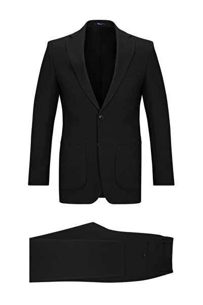 Hatemoğlu بدلة كاجوال بياقة أحادية سوداء اللون