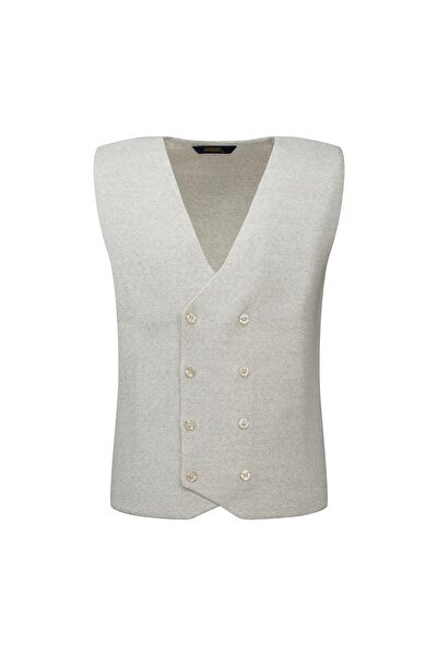 Hatemoğlu Vestă tricotată bej, croială normală, cu două rânduri de nasturi