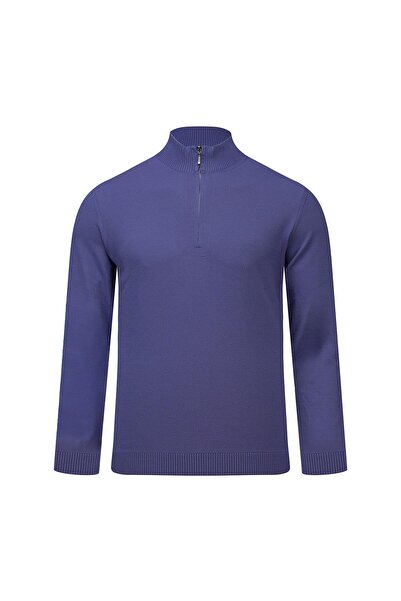 Hatemoğlu Purple Regular Fit Half Turtleneck Zipper Sweater