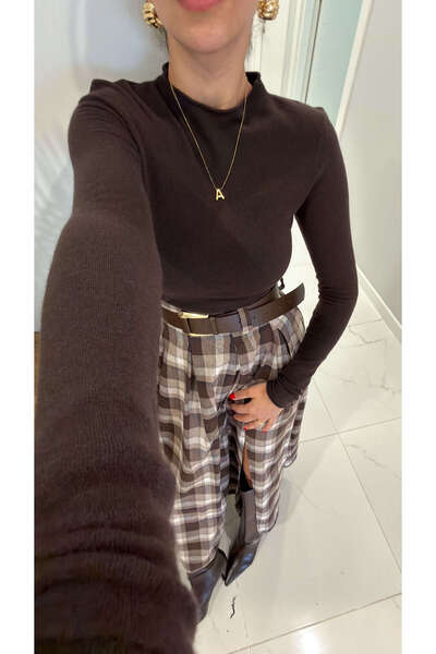 BİRCANÇİL Dlvin Orenga Dark Brown Mock Neck Cashmere Knitwear