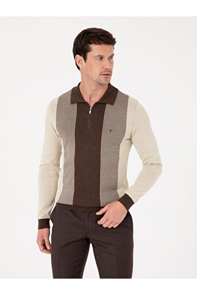 Cacharel Brown Slim Fit Cotton Blend Zippered Polo Collar Knitwear Sweater 50...