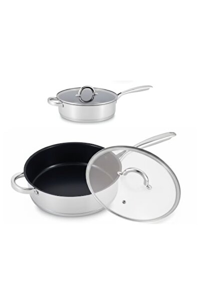 ANGMAD Premium Frying Pan 24cm, 3L, Stainless Steel + Aluminum, Non-Stick, In...