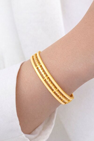 Çgk Çiğdem Gürel Kuyumculuk Üç Sıra Ajda Model Altın Kelepçe Bilezik