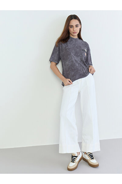 Styli Women Cut and Sew Panel Wide Leg Jeans