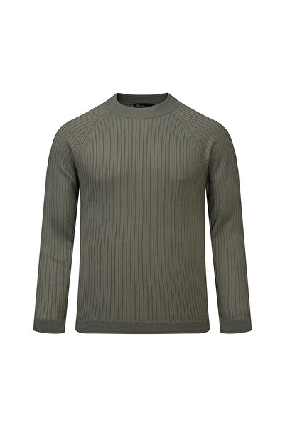 Hatemoğlu Green Regular Fit Corded Fabric Half Turtleneck Cotton Sweater