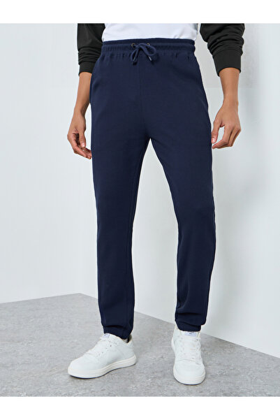 Styli Men Navy Blue Textured Waffle Knit Joggers