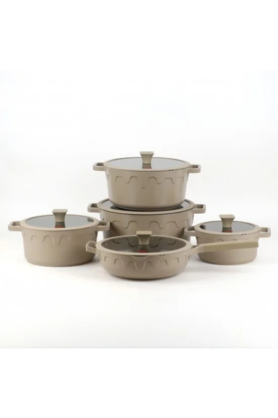 TULIN طقم أواني طهي من الجرانيت بتصميم فريد، لون بيج - 10 قطع