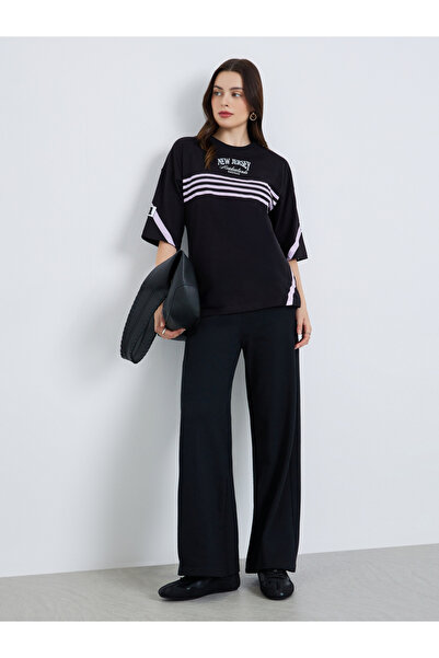 Styli Women Black High-Rise Wide Leg Joggers