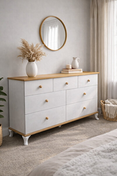 ELİF AY MOBİLYA Konsol Şifonyer 7 Çekmeceli Modern BEYAZ-SEPET