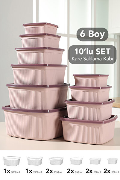 Meleni Home Set de 10 recipiente pătrate cu dungi pentru depozitare - 6 dimen...