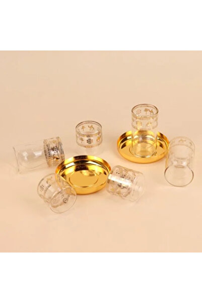 TULIN 18-piece tea and coffee cup set, glass and stainless steel, gold pattern