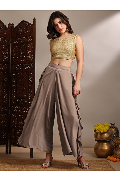 Globus By Styli Women Ruffle Detail Wide Leg Festive Palazzo