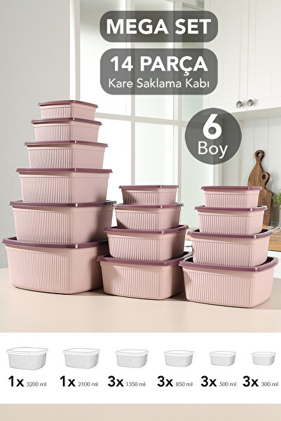 Meleni Home Set of 14 Striped Square Storage Containers - 6 Sizes Microwave S...