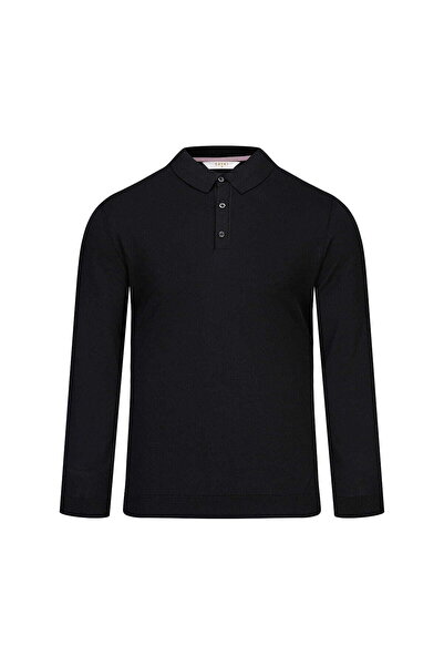 Hatemoğlu Pulover negru din raion, cu guler polo, croială normală