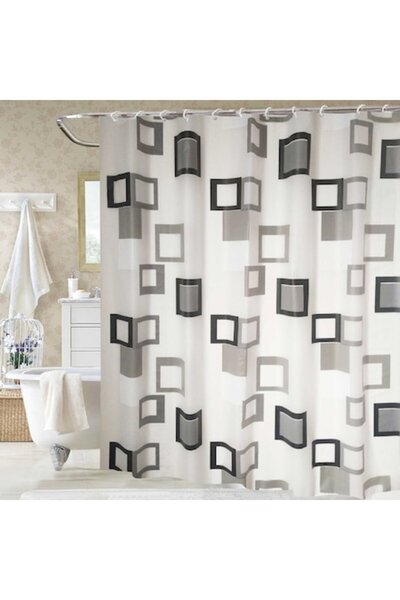 OEM Shower Curtain, Geometric Pattern, White / Gray / Black, 180 x 200 cm