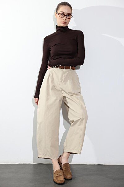 5in1Canpolat Beige Gabardine Barrel Pants 51256