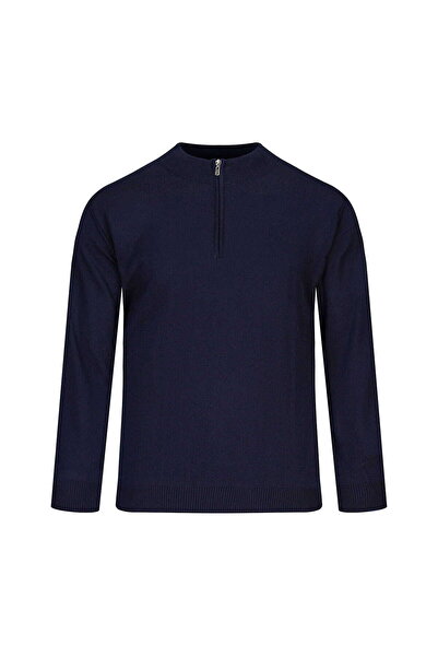 Hatemoğlu Pulover din lână, albastru marin, cu croială normală, cu fermoar și...