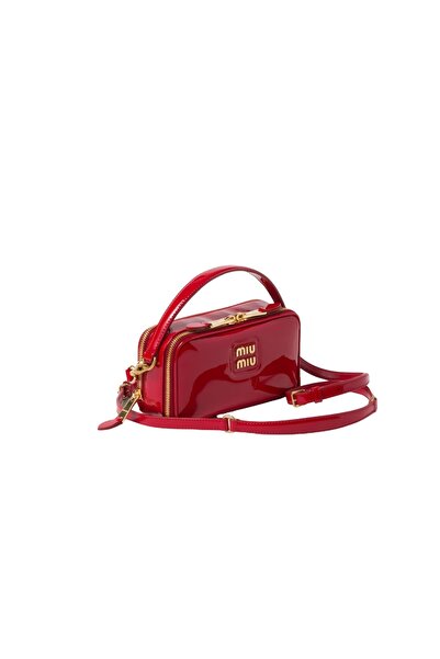Miu Miu Leather And Patent Leather Shoulder Bag In Leather With Gold-Tone Har...