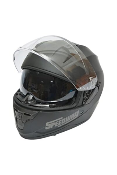 OEM Cască integrală de motocicletă neagră mată cu vizieră transparentă și och...