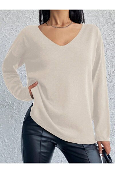 buğrahayalin   Women's Long Sleeve V-Neck Knitwear Blouse