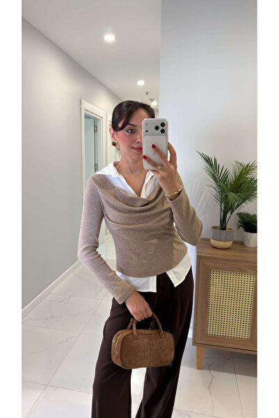 BİRCANÇİL Porenwa Mink Shirt Collar Detailed Blouse