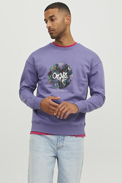 Jack & Jones Ανδρικό φούτερ με λαιμόκοψη μωβ JORSILVERLAKE SWEAT CREW NECK LN