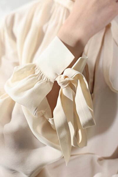 5in1Canpolat Cream Tie-Dye Detailed Chiffon Shirt 4988