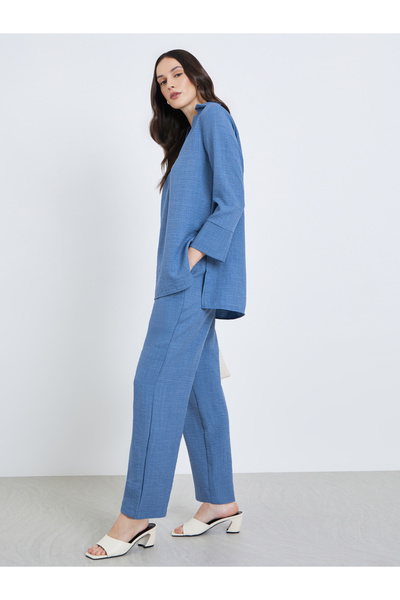 Styli Women Blue Linen Blend Relaxed Fit Trousers