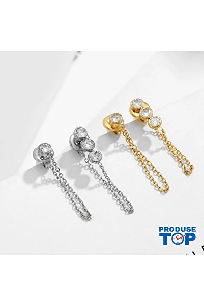 Produse.Top Fashion Earrings in Silver Stainless Steel with Chain and Rhinest...