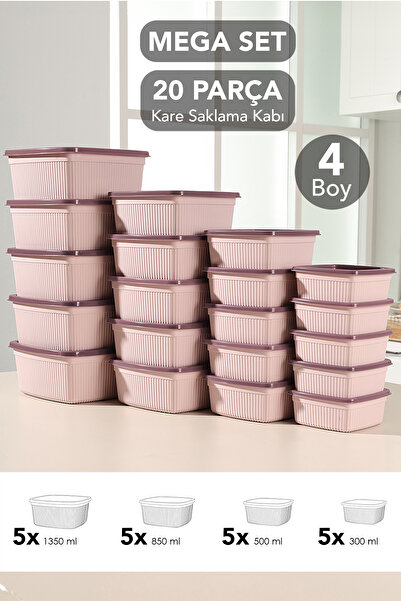 Meleni Home Set of 20 Striped Square Storage Containers - Microwave Safe Food...