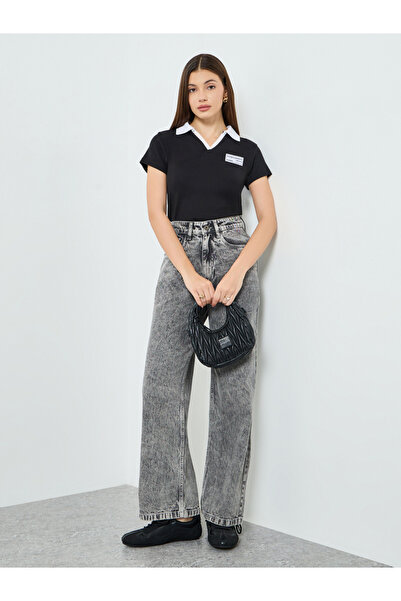 Styli Women Grey High Rise Wide Leg Jeans