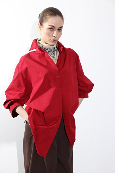 5in1Canpolat Бордовий сорочка Oversize з попліну 5020